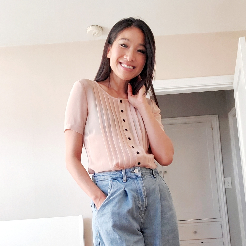 Sheer Buttoned Short Sleeve Top